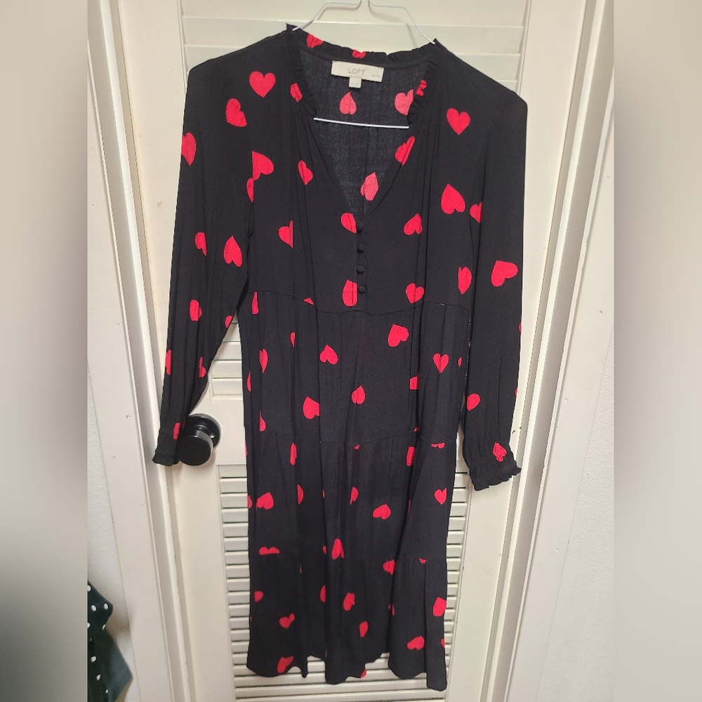 Loft Ann Taylor Heart Print Midi Dress
